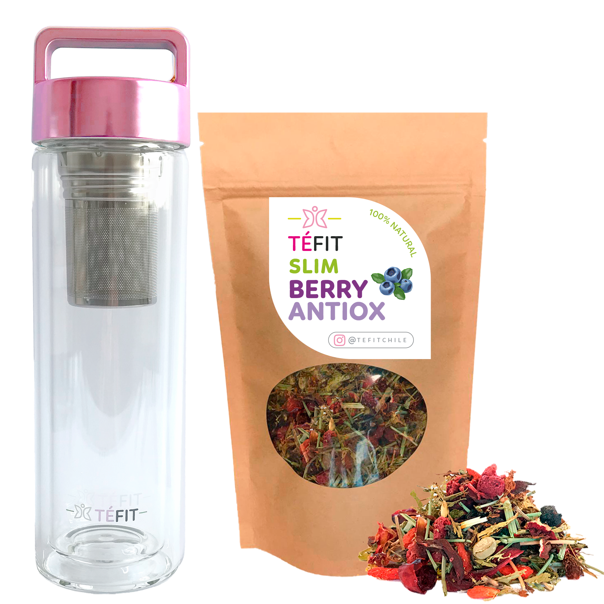 KIT SLIM BERRY ANTIOX + TERMO INFUSOR ROSE
