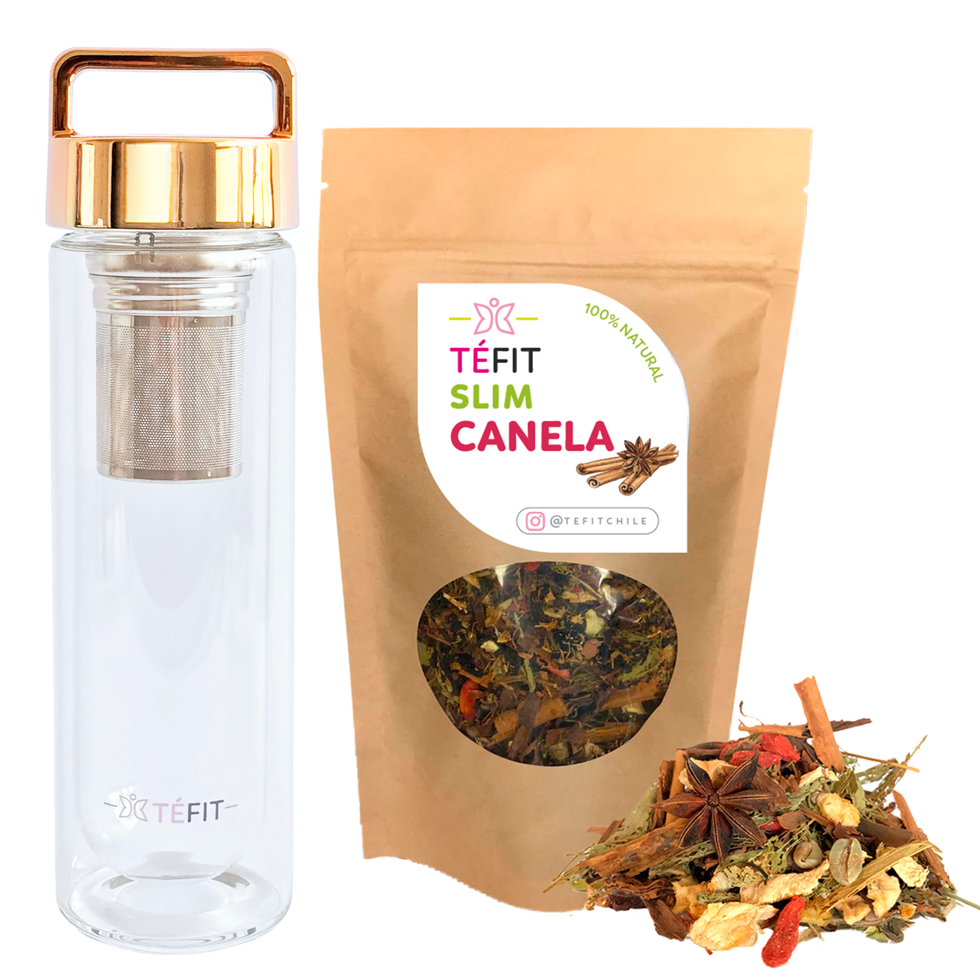 KIT TÉFIT CANELA + TERMO GOLD