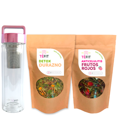 PLAN DETOX DURAZNO Y FRUTOS ROJOS + TERMO INFUSOR ROSE