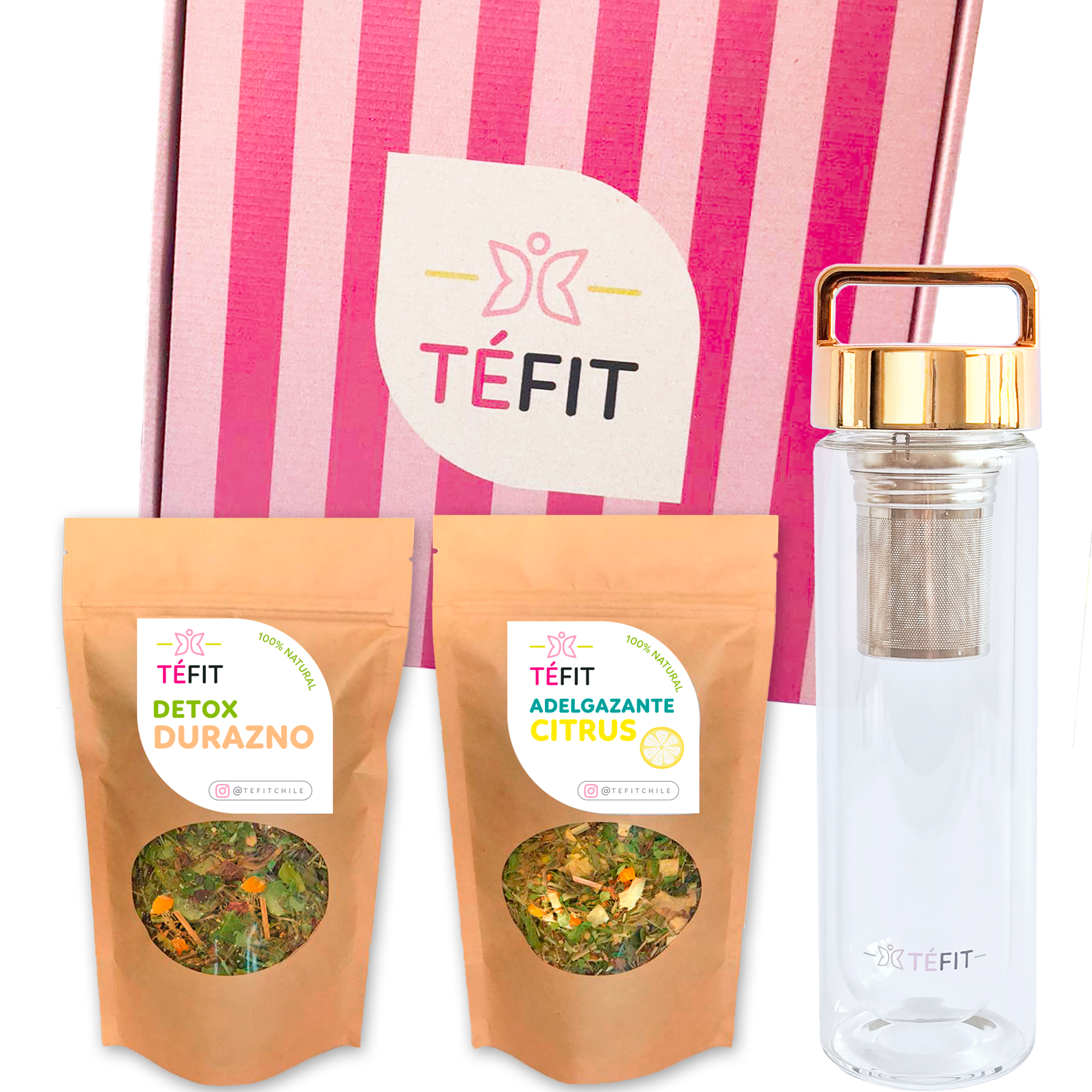 PLAN DETOX ADELGAZANTE DURAZNO Y CITRUS + TERMO INFUSOR GOLD