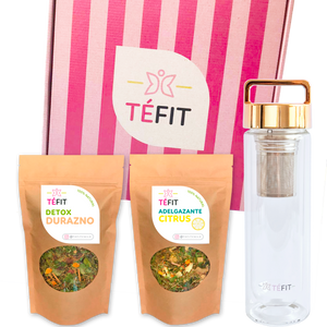PLAN DETOX ADELGAZANTE DURAZNO Y CITRUS + TERMO INFUSOR GOLD