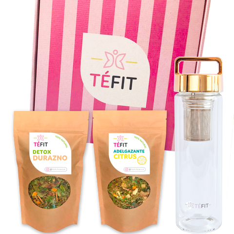 PLAN DETOX ADELGAZANTE DURAZNO Y CITRUS + TERMO INFUSOR GOLD